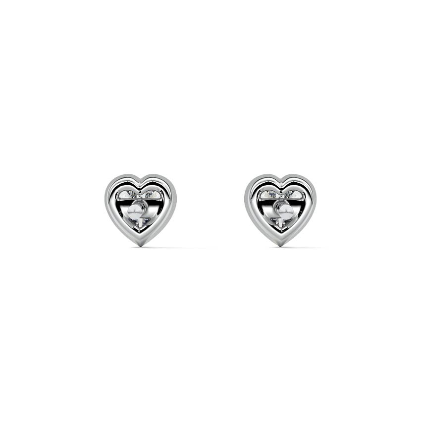 Silver Heart Diamond Solitaire Stud Earrings