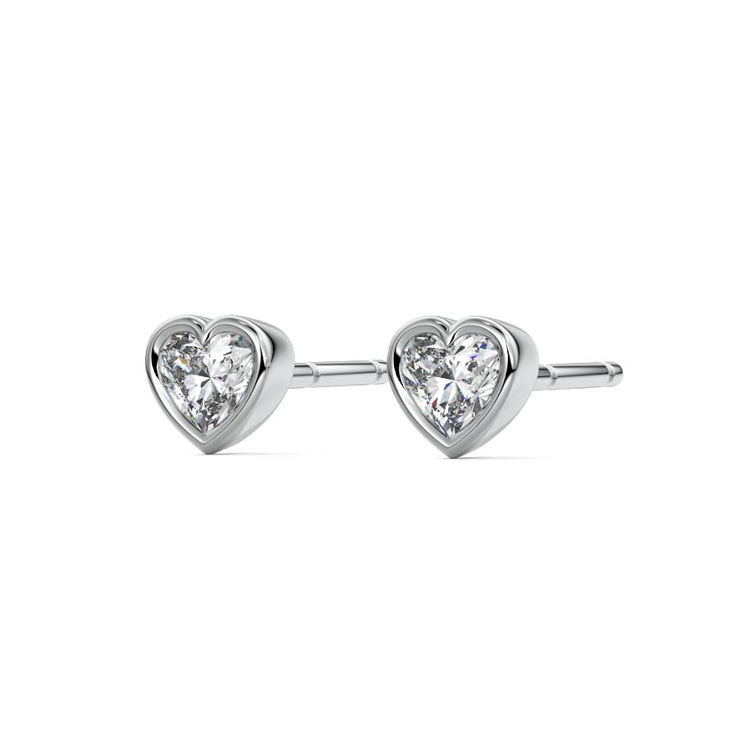 Silver Heart Diamond Solitaire Stud Earrings