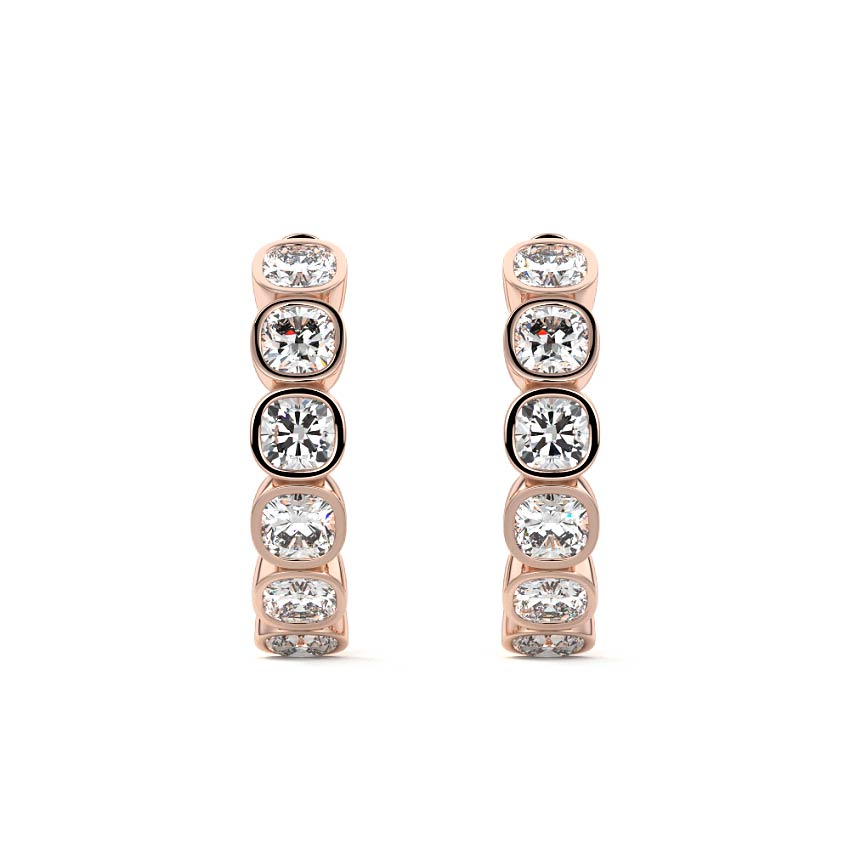 Rose gold Cushion Diamond Bezel Hoop Earrings