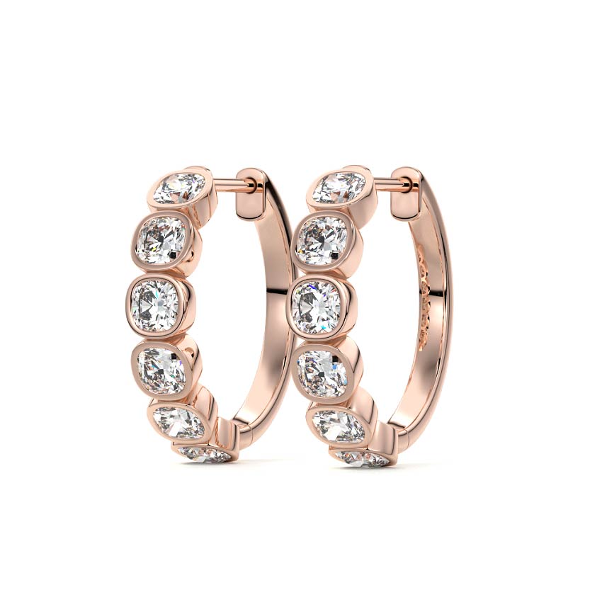 Rose gold Cushion Diamond Bezel Hoop Earrings