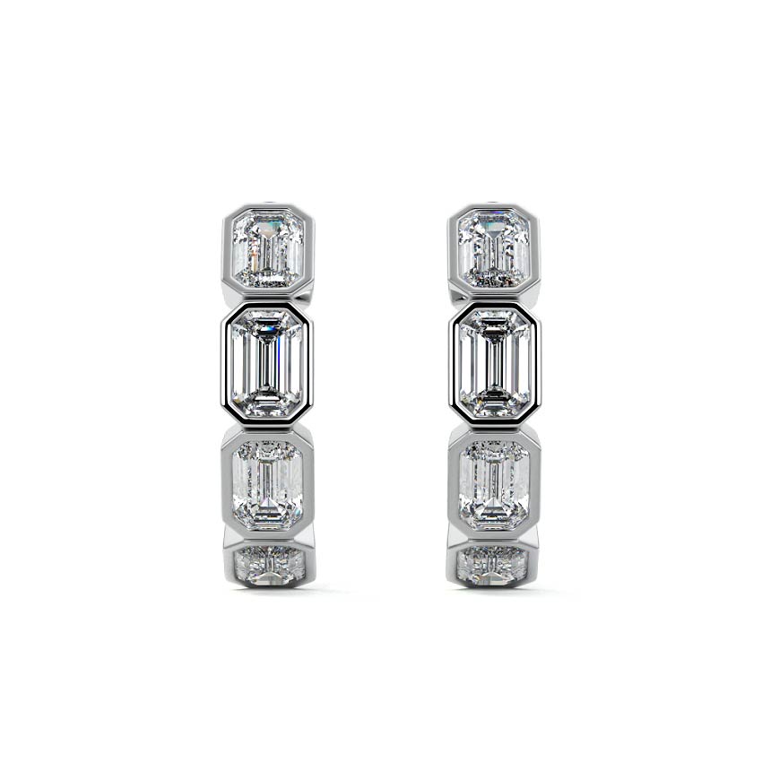 White gold Emerald Diamond Bezel Hoop Earrings