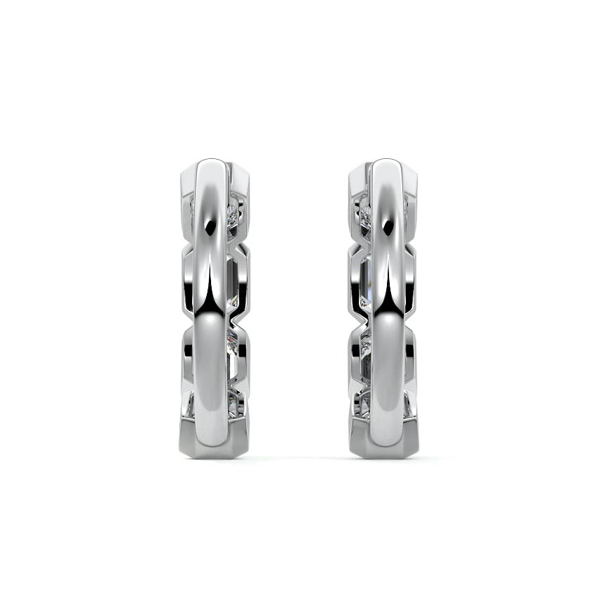 White gold Emerald Diamond Bezel Hoop Earrings