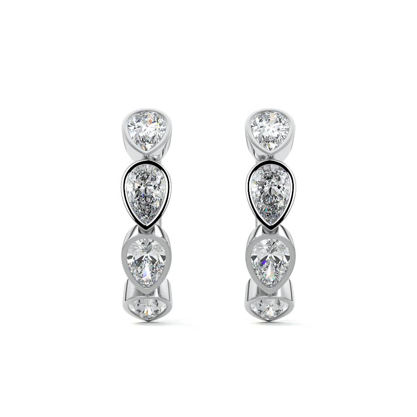 Silver Pear Diamond Bezel Hoop Earrings