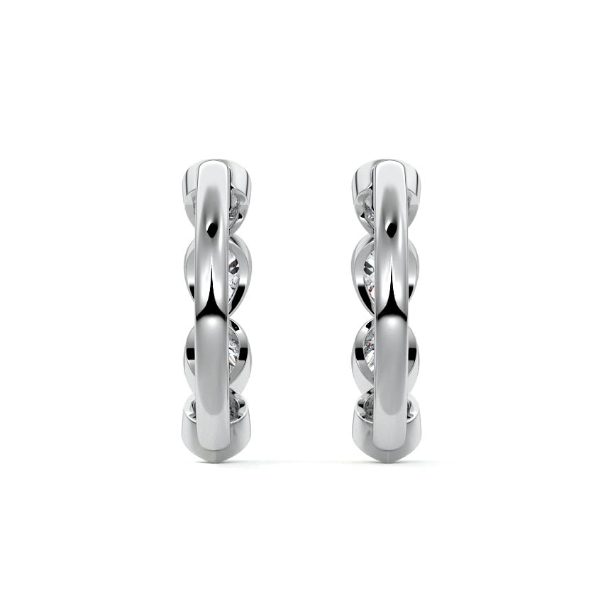 Silver Pear Diamond Bezel Hoop Earrings