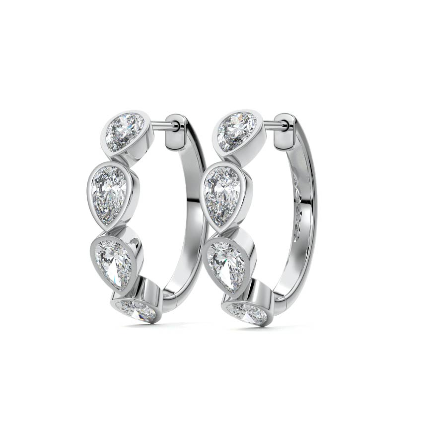 Silver Pear Diamond Bezel Hoop Earrings