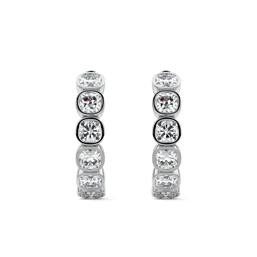 Platinum Cushion Diamond Bezel Hoop Earrings