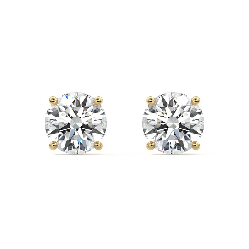 Yellow gold Round Diamond Solitaire Stud Earrings
