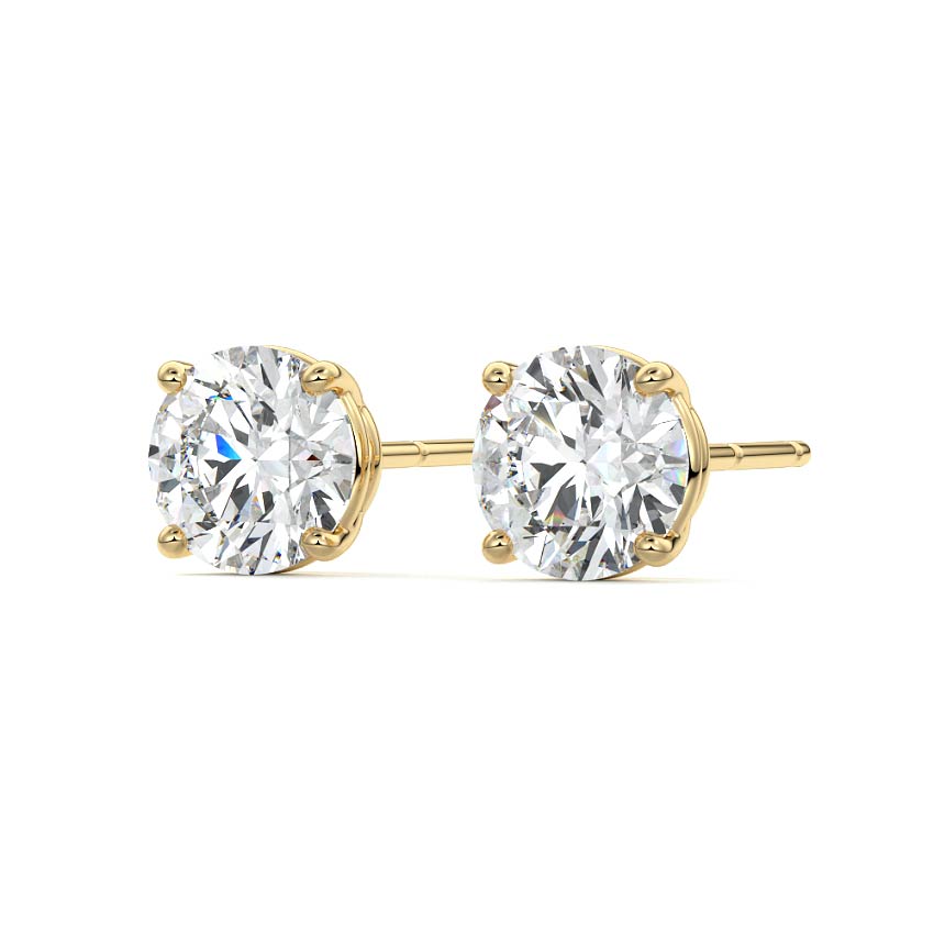 Yellow gold Round Diamond Solitaire Stud Earrings