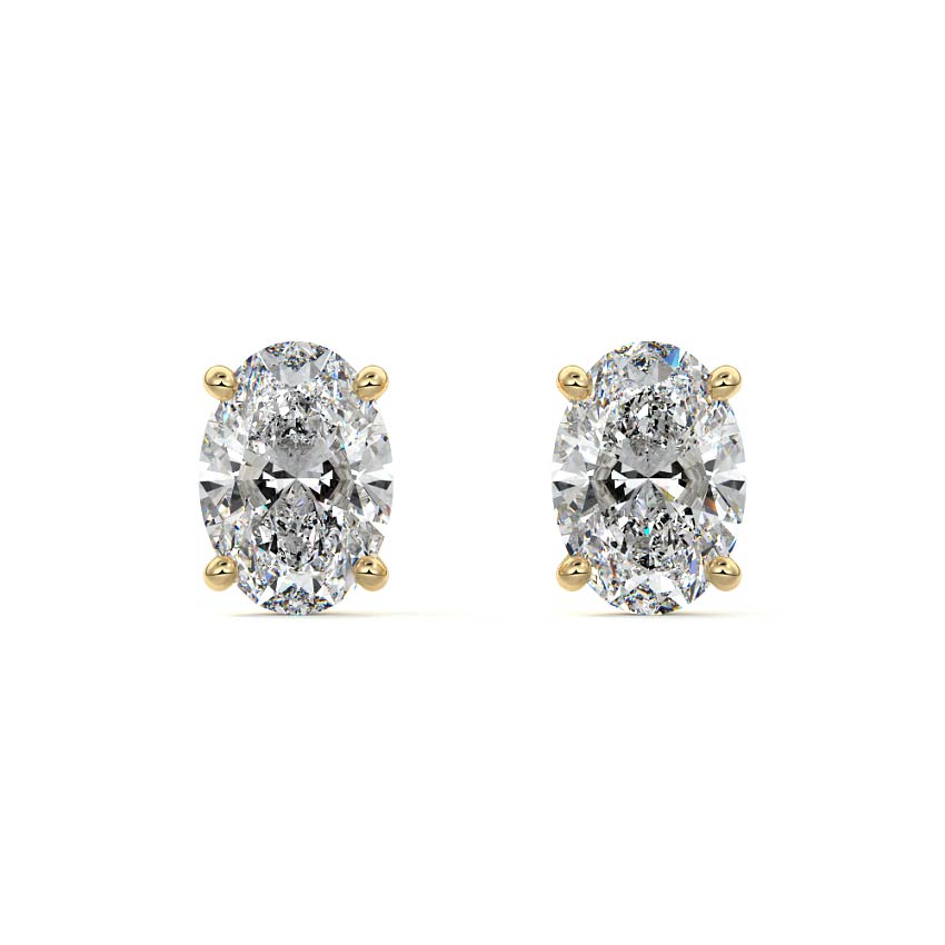 Yellow gold Oval Diamond Solitaire Stud Earrings