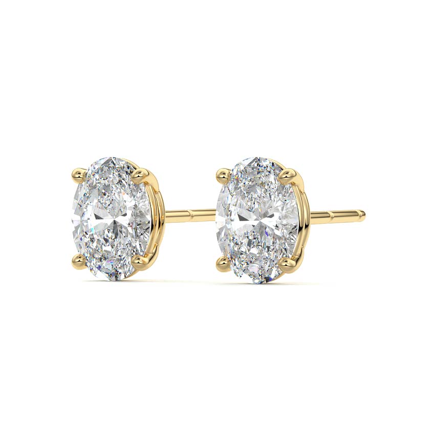 Yellow gold Oval Diamond Solitaire Stud Earrings