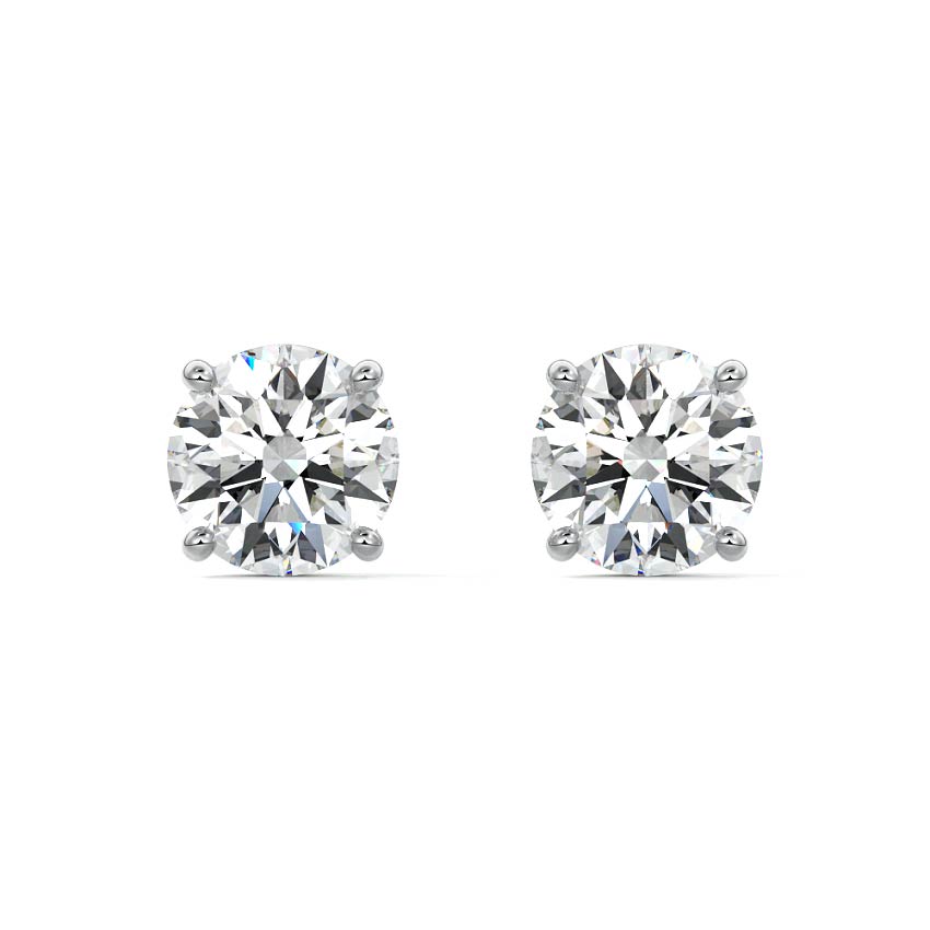 Silver Round Diamond Solitaire Stud Earrings