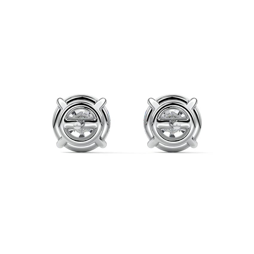 Silver Round Diamond Solitaire Stud Earrings