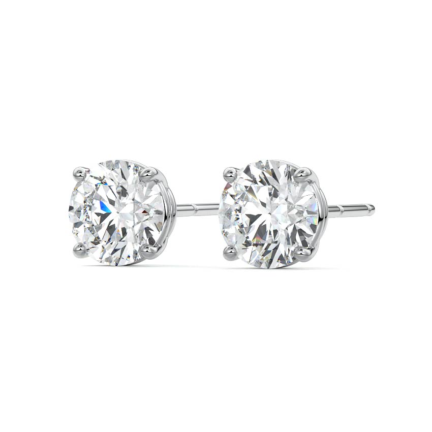 Silver Round Diamond Solitaire Stud Earrings