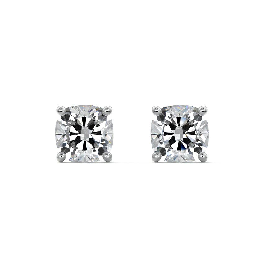 Silver Round Diamond Solitaire Stud Earrings