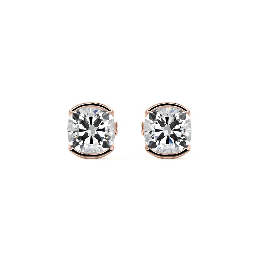 Rose gold Cushion Diamond Bezel Stud Earrings