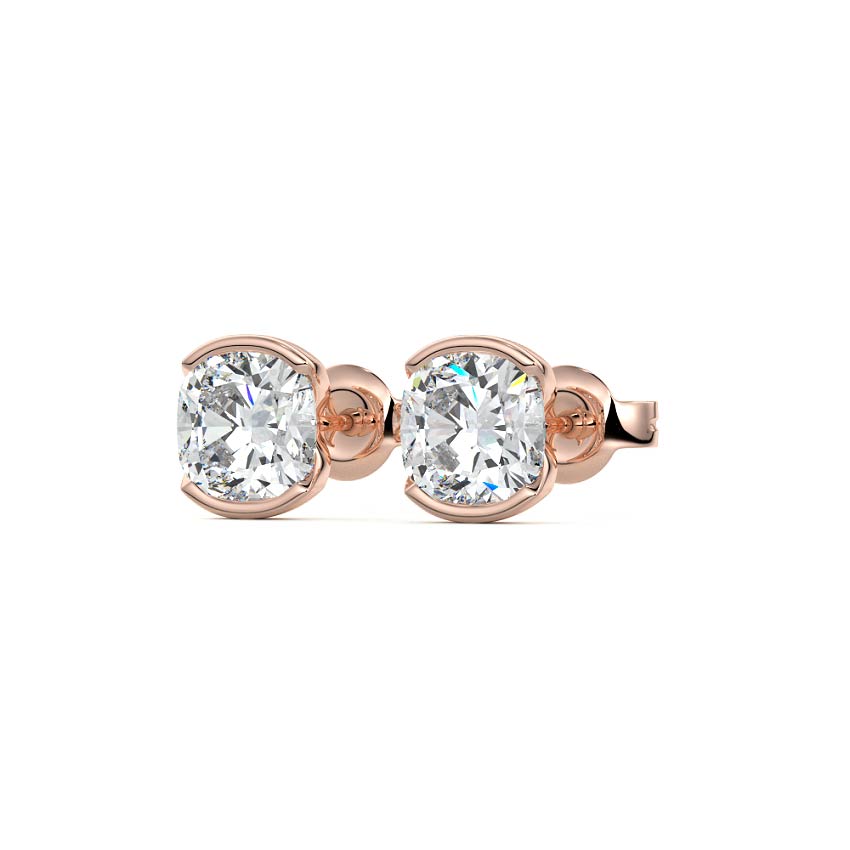 Rose gold Cushion Diamond Bezel Stud Earrings