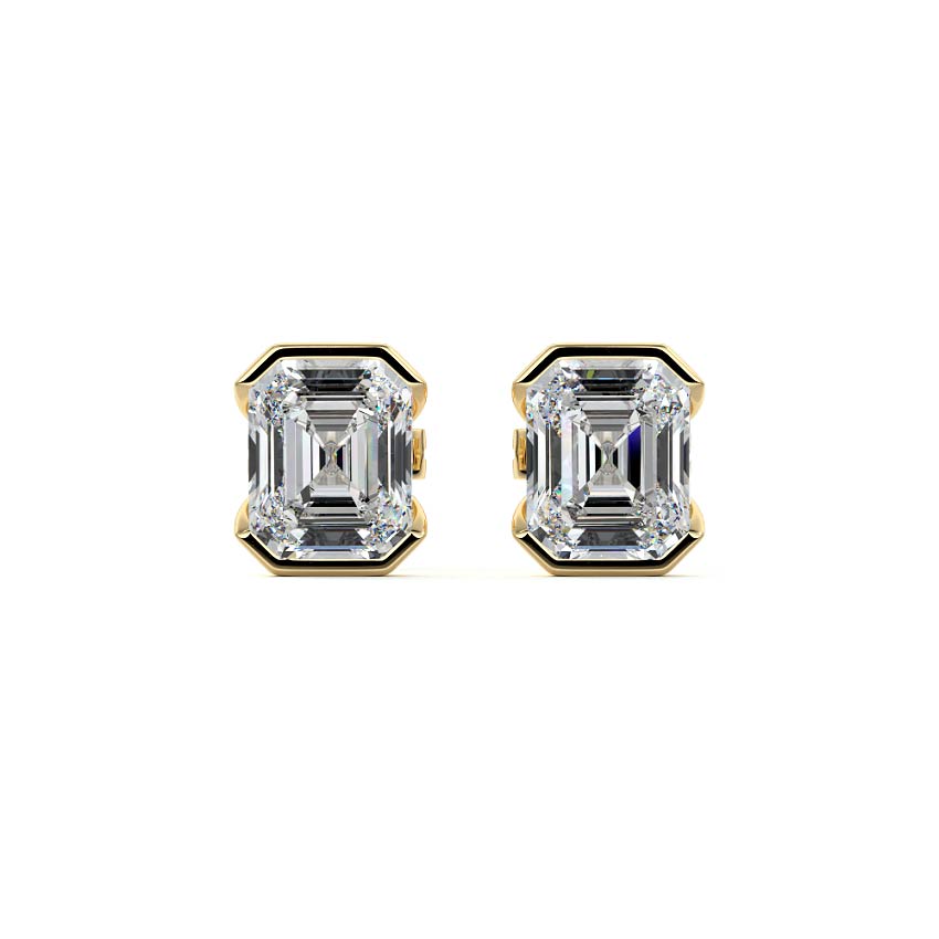 Yellow gold Emerald Diamond Bezel Stud Earrings