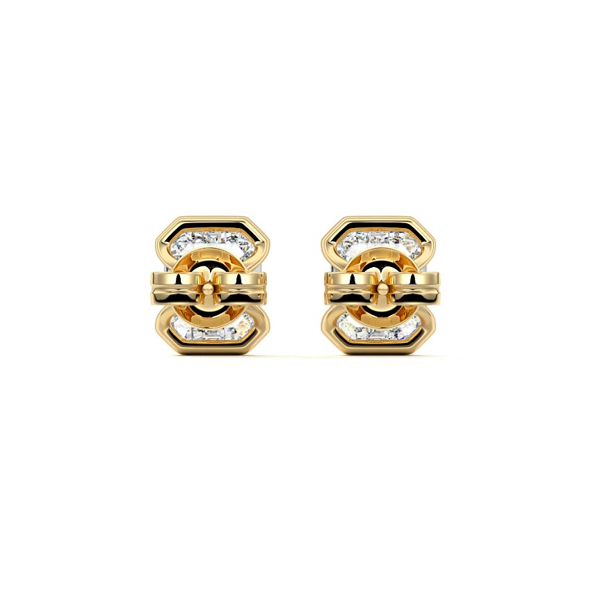 Yellow gold Emerald Diamond Bezel Stud Earrings