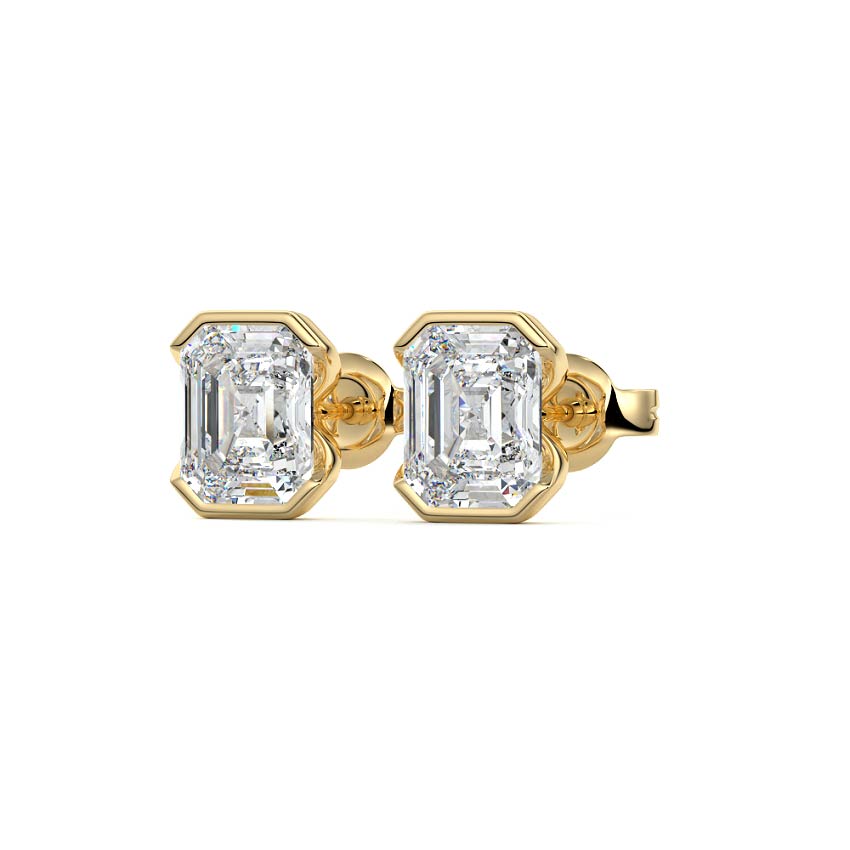Yellow gold Emerald Diamond Bezel Stud Earrings