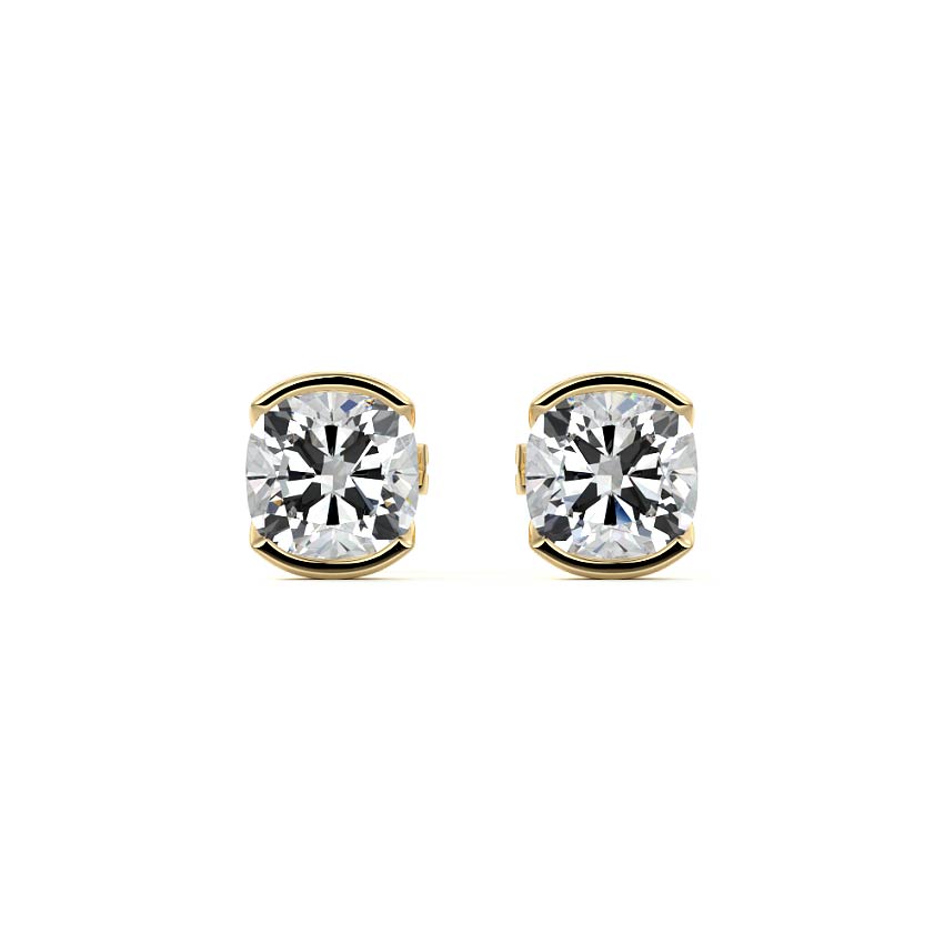 Yellow gold Cushion Diamond Bezel Stud Earrings