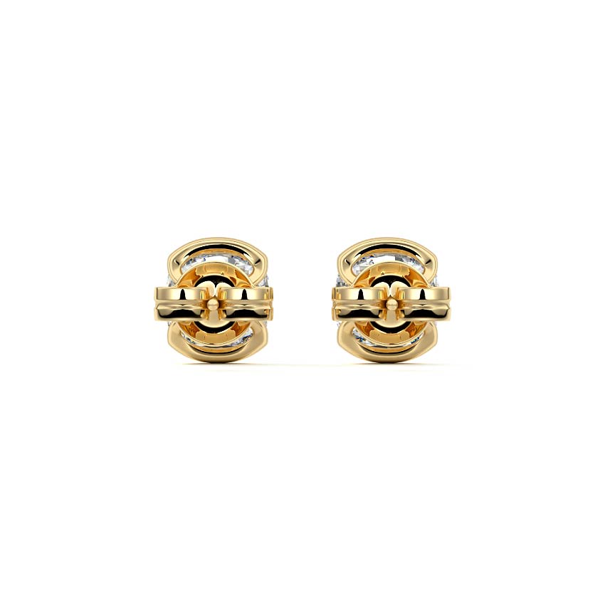 Yellow gold Cushion Diamond Bezel Stud Earrings