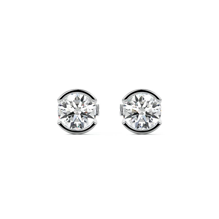 White gold Round Diamond Bezel Stud Earrings