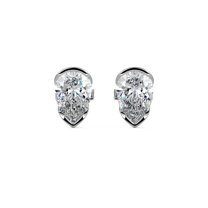White gold Pear Diamond Bezel Stud Earrings