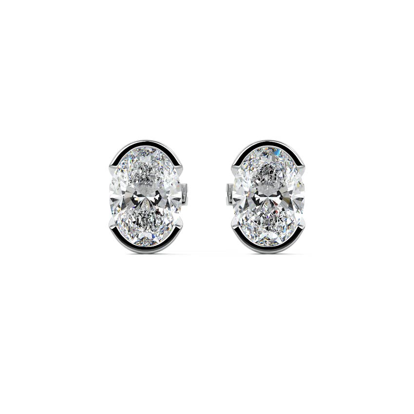 White gold Oval Diamond Bezel Stud Earrings