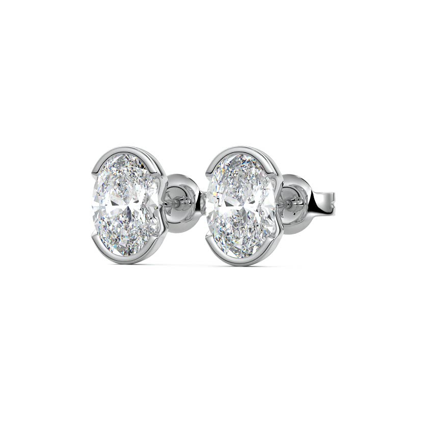 White gold Oval Diamond Bezel Stud Earrings