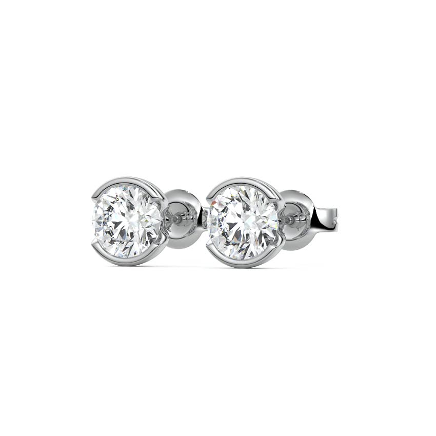 Silver Round Diamond Bezel Stud Earrings