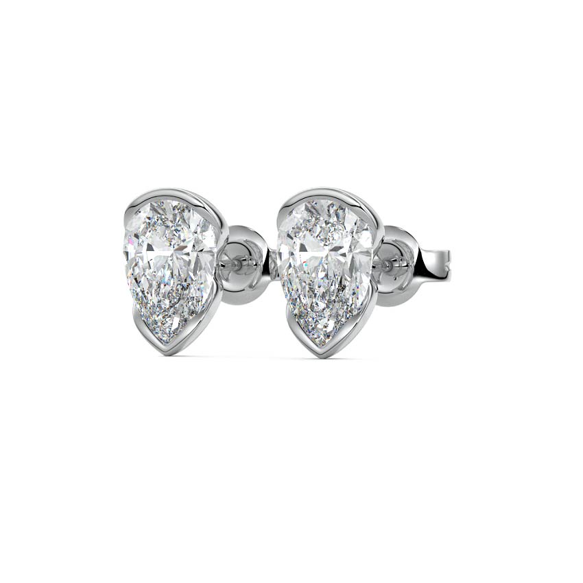 Platinum Pear Diamond Bezel Stud Earrings