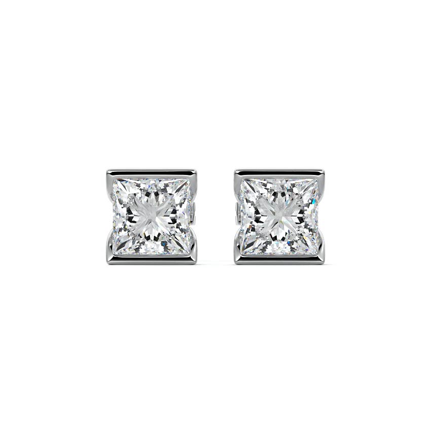Platinum Princess Diamond Bezel Stud Earrings