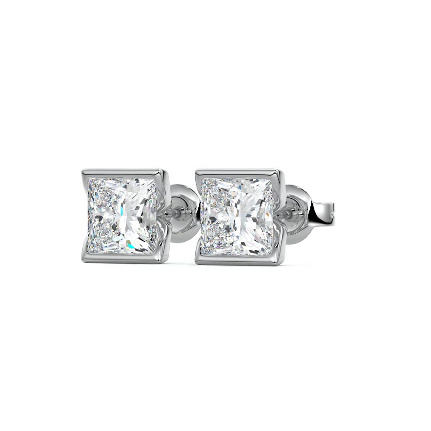 Platinum Princess Diamond Bezel Stud Earrings