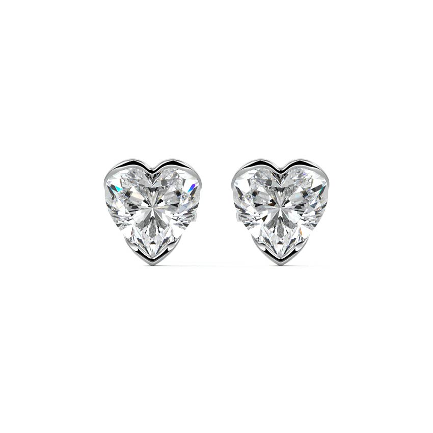 Platinum Heart Diamond Bezel Stud Earrings