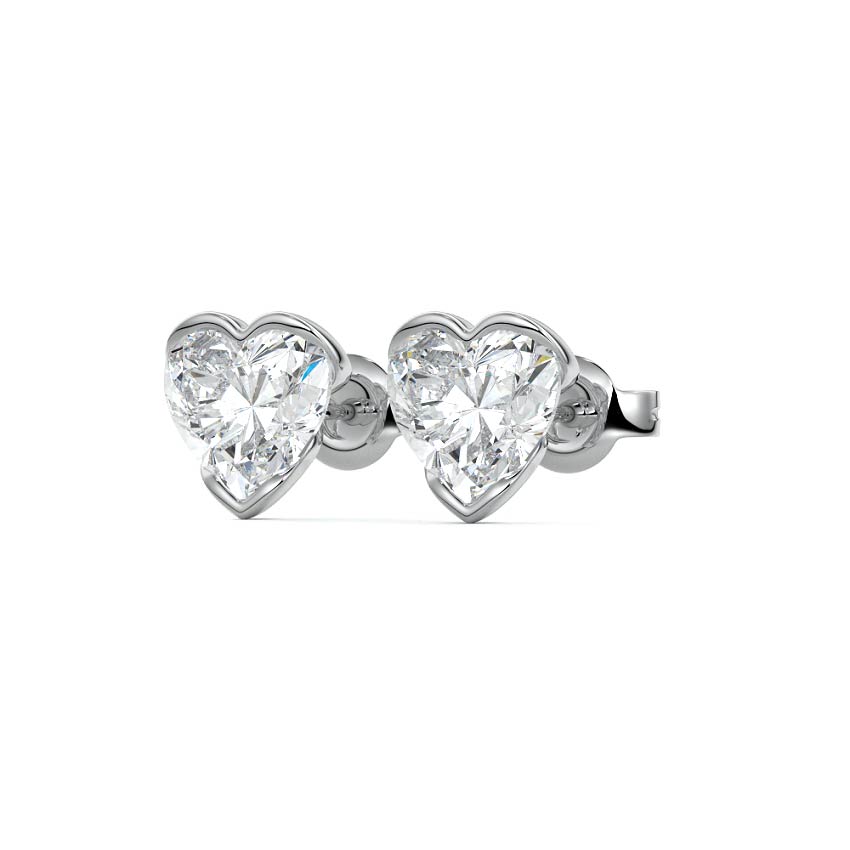 Platinum Heart Diamond Bezel Stud Earrings