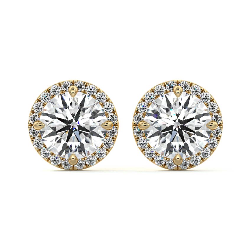 Yellow gold Round Diamond Halo Stud Earrings