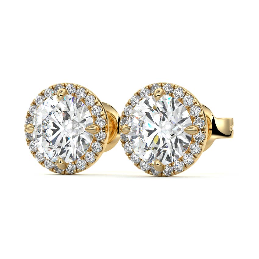 Yellow gold Round Diamond Halo Stud Earrings