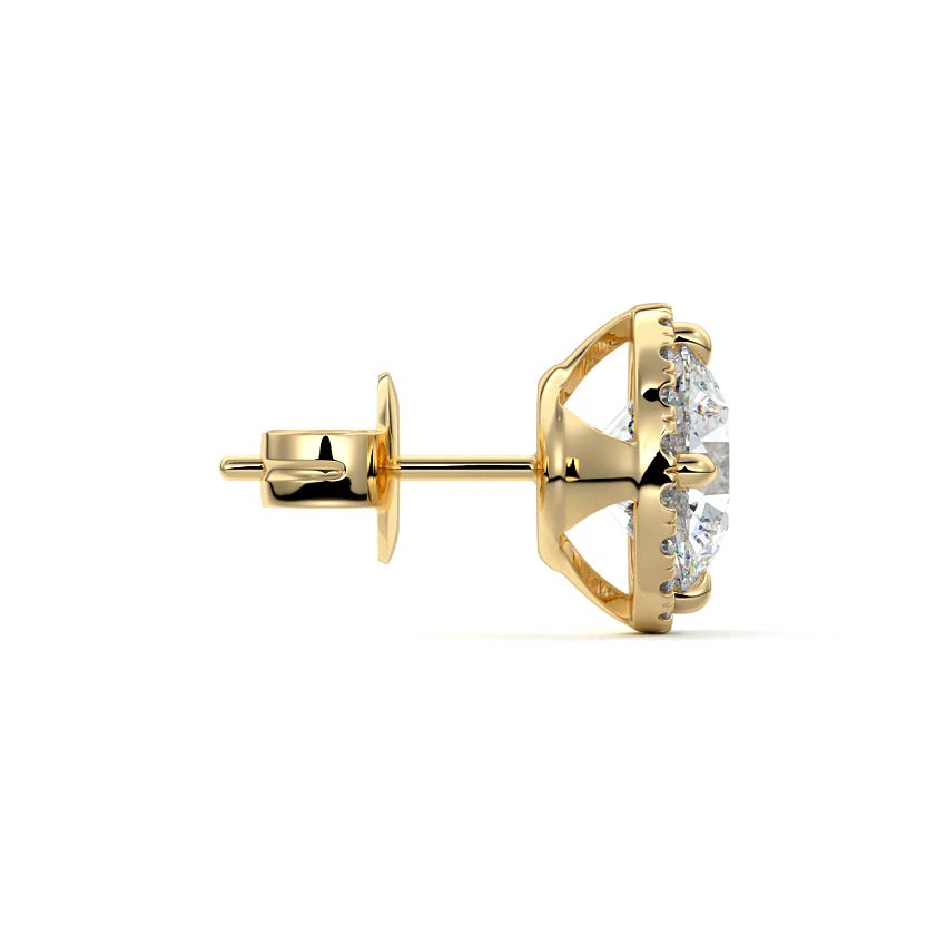 Yellow gold Round Diamond Halo Stud Earrings