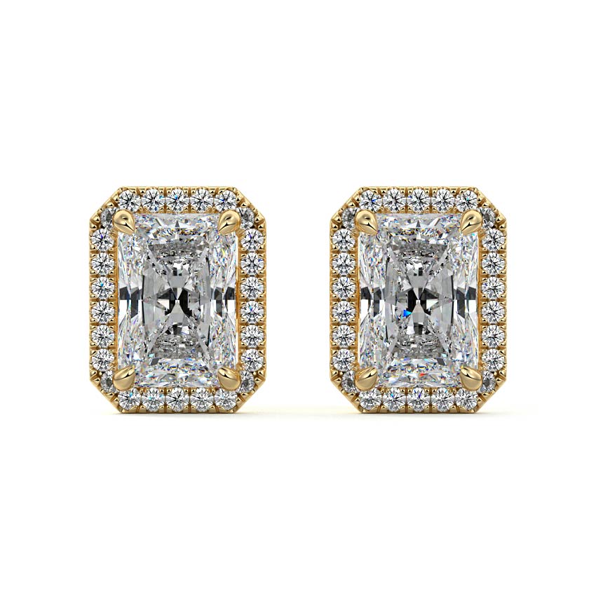Yellow gold Radiant Diamond Halo Stud Earrings