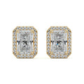 Yellow gold Radiant Diamond Halo Stud Earrings