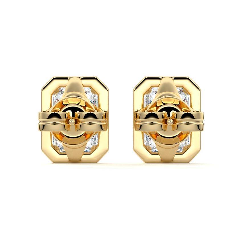 Yellow gold Radiant Diamond Halo Stud Earrings