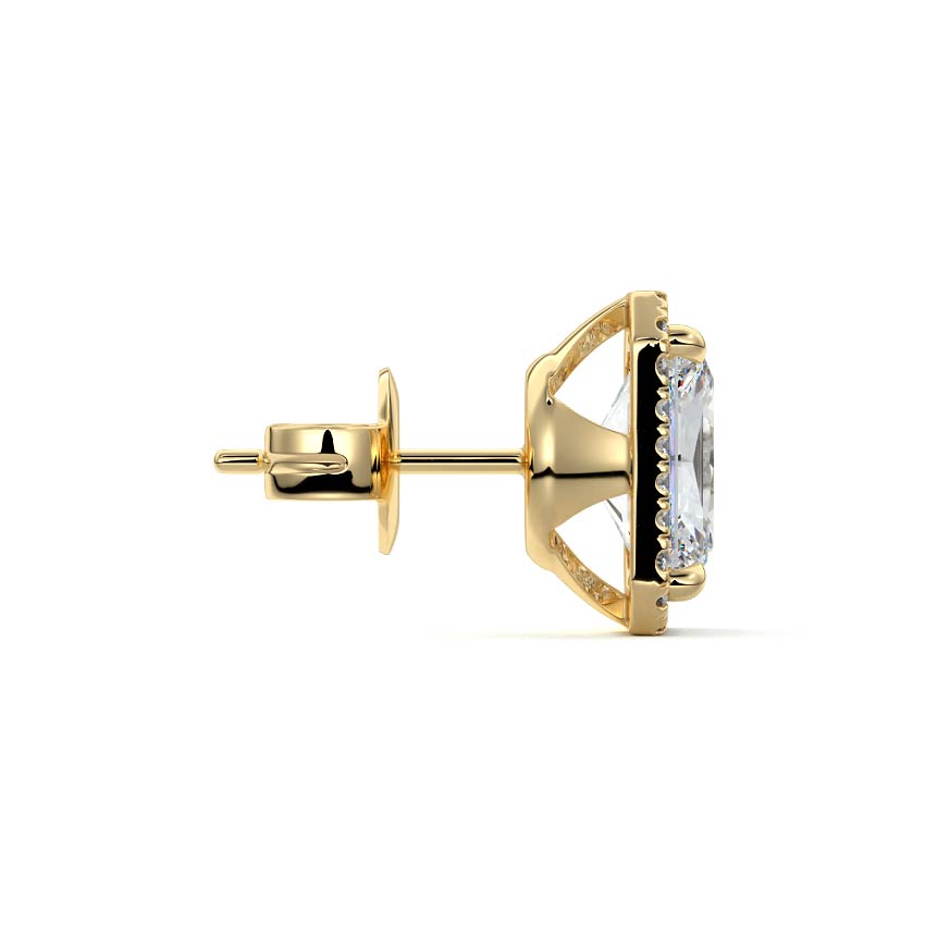 Yellow gold Radiant Diamond Halo Stud Earrings