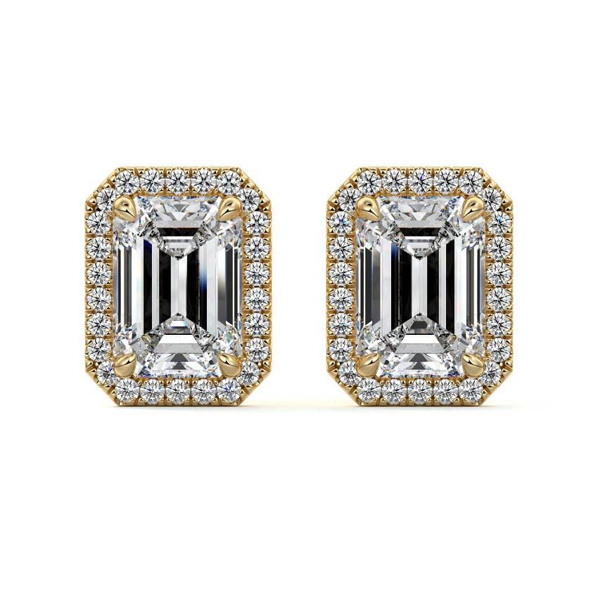 Yellow gold Emerald Diamond Halo Stud Earrings