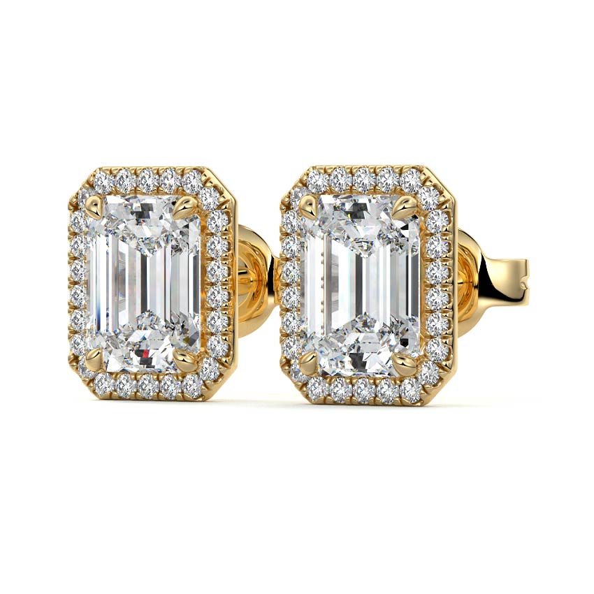 Yellow gold Emerald Diamond Halo Stud Earrings