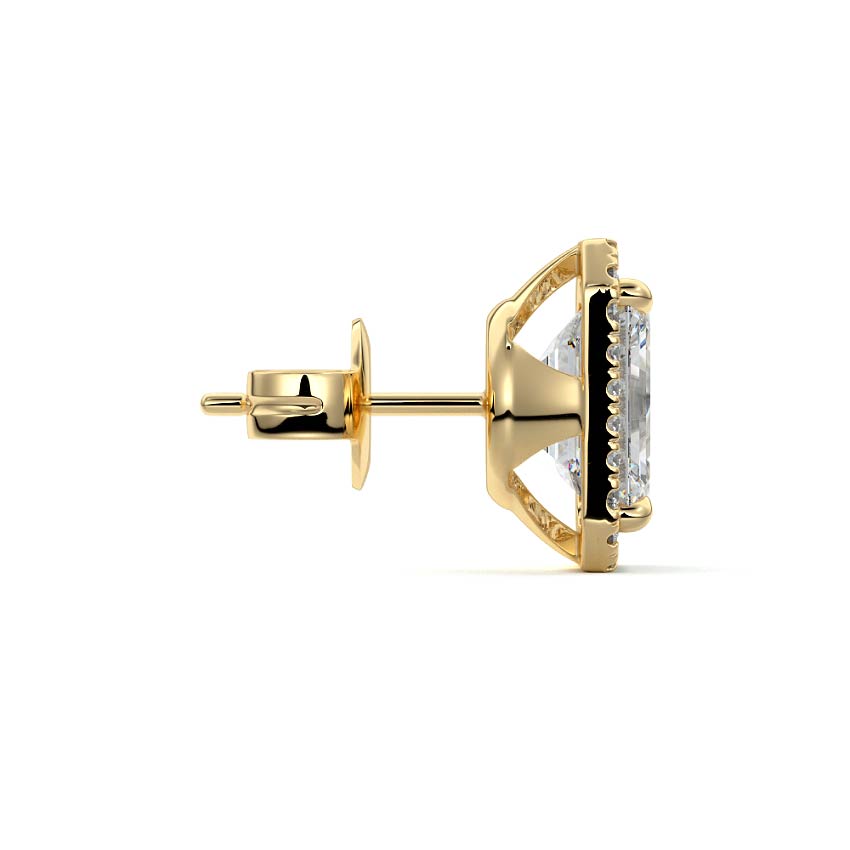 Yellow gold Emerald Diamond Halo Stud Earrings