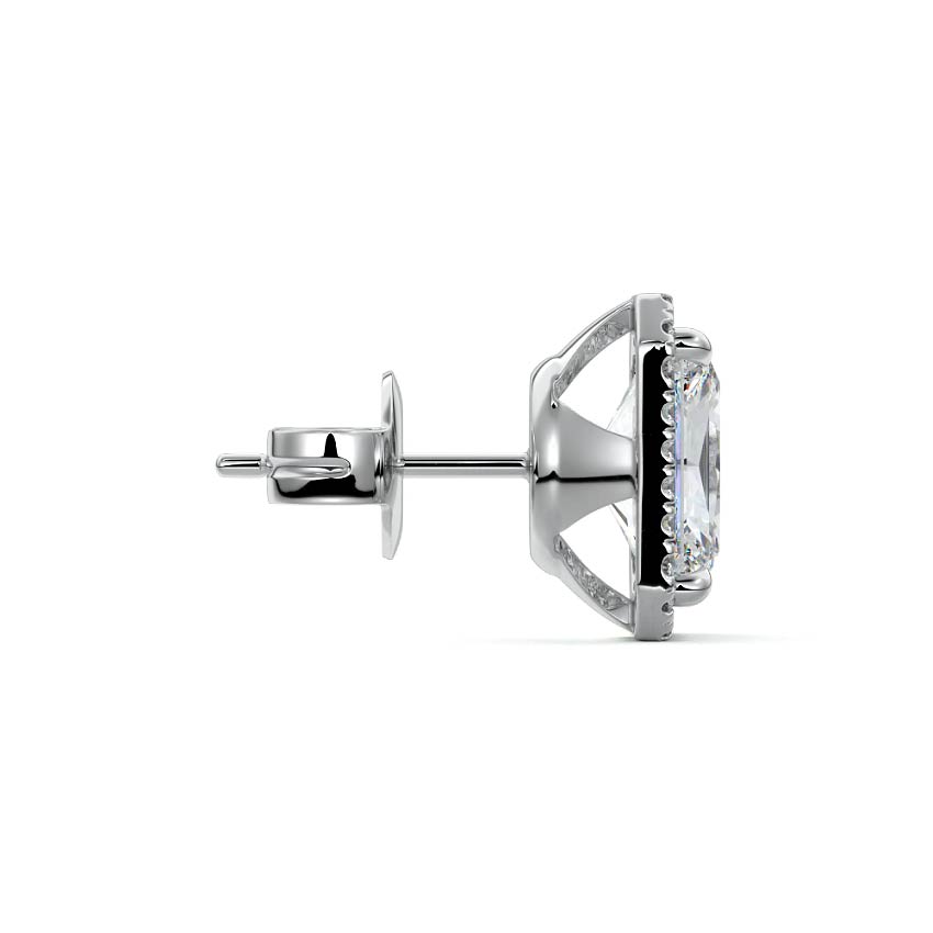 White gold Radiant Diamond Halo Stud Earrings