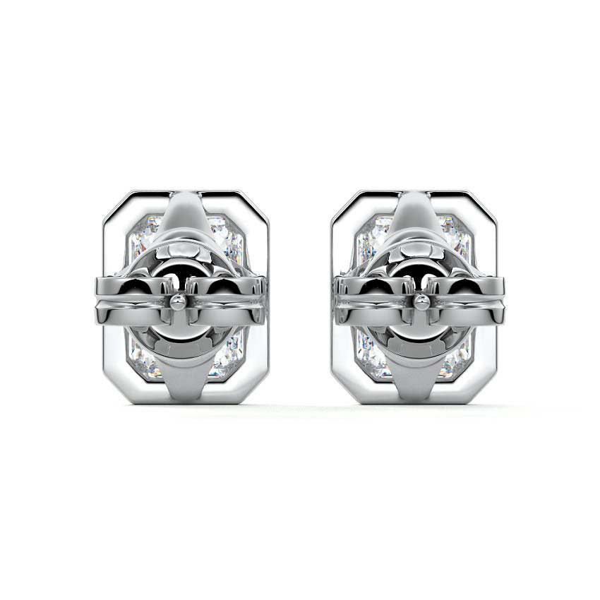 Silver Radiant Diamond Halo Stud Earrings