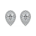 Silver Pear Diamond Halo Stud Earrings