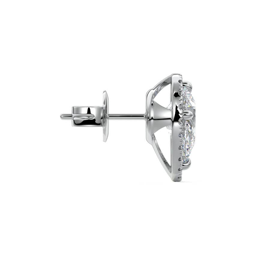 Silver Pear Diamond Halo Stud Earrings