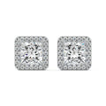 Silver Princess Diamond Halo Stud Earrings